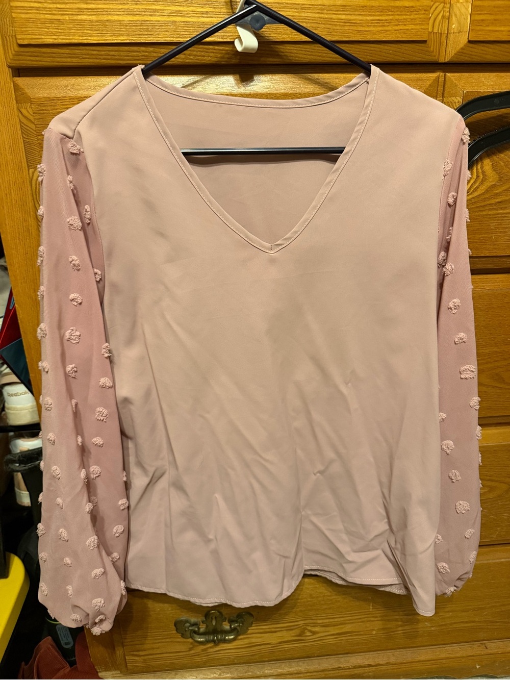 SHEIN Dusty Blush V-Neck Long Sleeve Blouse